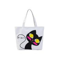 ราคา IN THE BAGS กระเป๋าผ้า กระเป๋าผ้าแคนวาสเกรดพรีเมี่ยม มีซิป แมวดำแก้มแดง สีขาว (2960338537)