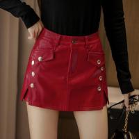 ราคา กางเกงกระโปรงหนัง PU กันโป๊สำหรับผู้หญิงกระโปรงเอวสูงผ่าแสกกระดุมแบบแถวสำหรับฤดูใบไม้ร่วงและฤดูหนาวกระโปรงสั้นหนังรัดสะโพกกางเกงกระโปรงทรงเอดูผอมเพรียว (20033214911)