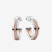 ราคา 925 Sterling Silver Signature Two tone Logo Pavé Hoop Earrings Rose Gold Stud Earring Gift For Girls (20975874688)