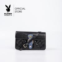 ราคา Playboy กระเป๋าสะพายข้างผู้หญิง ลิขสิทธิ์แท้รุ่น ST B234PB545 ดีไซส์ปั๊มจมฝาแต่งอะไหล่โซ่สอดหนัง มี 2 สี สีดำและชมพู (21060502209)