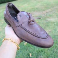 ราคา ส่งฟรี 8US 26cm 41eu รองเท้า TODS BROWN CALF LEATHER LOAFER Pre owned Authentic (20999169451)
