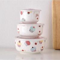 ราคา KIME พร้อมส่ง ชุดชามเซรามิค เซรามิค ชามเซรามิค พร้อมฝาปิด 3ใบ ชุด เข้าไมโครเวฟได้ ชาม ถ้วย (20541671982)