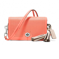 ราคา กระเป๋าสะพาย Coach แท้ รุ่นหรูจาก Shop หนังแท้ทั้งใบ หนังฉลุสวย สายยาวหนังแท้ ปรับได้หลายแบบ COACH 23404 PERFORATED LEATHER PENELOPE SHOULDER PURSE CORAL (12059297623)