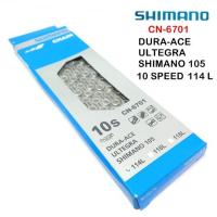 ราคา โซ่จักรยาน SHIMANO รุ่น CN 6701 DURA ACE ULTRGRA 105 สำหรับจักรยาน 10 SPEED โซ่ชนิดเซาะร่อง ความยาว 114 ข้อ ไม่มีข้อต่อโซ่ปลดเร็ว ราคา 1 เส้น (21176618933)