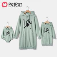 ราคา PatPat Family Matching Letter Print Green Long Sleeve Drawstring Hoodie Dress For Mom And Me (16629449085)