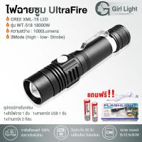 ราคา Girl Light ไฟฉายแรงสูง กันน้ำ UltraFire LED CREE T6 รุ่น WT 518 ไฟฉายแรงสูง กันน้ำได้ ซูมได้ ชาร์จ USB พร้อมถ่าน 10000 Lumen (17002446988)