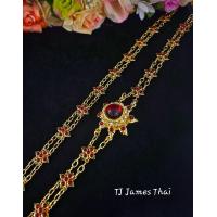 ราคา เครื่องประดับชุดไทย สังวาลย์ชุดไทย สร้อยตัว สีทองเพชรขาว และเพชรสรทับทิม มีเข็มกลัดในตัว ความยาวรอบเส้นประมาน 135 CM ใช้ได้ทั้งเด็กและผู้ใญ่ (15380821988)