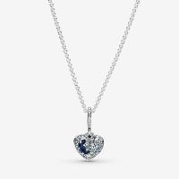 ราคา 925 Sterling Silver Crystal Heart Pendant Sparkling Blue Moon Stars Heart Necklace Love you to the moon and back Jewelry For Women (21116366760)