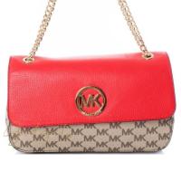 ราคา กระเป๋าสะพาย Michael Kors แท้ หนังแท้ หนังนิ่ม และ Coated canvas ลาย Logo สายโซ่ สะพายได้หลายแบบ รุ่นหรู MICHAEL KORS 38H7XFTL1V Fulton Shoulder Flap Sangria (11874972420)