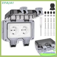 ราคา SFAJAI 16A Switched Outdoor EU Plug Waterproof Socket 2 Gang Wall Electrical Power Outlet Dual USB Ports (9142214313)