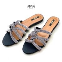 ราคา MarchShoes Zara Sandals รองเท้าแตะผ้าไหม ประดับเส้นเพชรคริสตัล รุ่น Zara ส้นเตี้ย พื้นยางกันลื่น (15260918440)