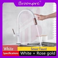 ราคา Broonpre สีขาว สีดำทองคำสีกุหลาบSensorก๊อกน้ำห้องครัว360หมุนดึงก๊อกน้ำสำหรับห้องครัวCraneเย็นน้ำร้อนก๊อกผสมแบตเตอรี่ (6585106217)