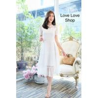 ราคา เดรสขาวออกงาน M 4XL Mini Dress เดรสดำเดรสสีขาวแขนสั้นผ้าฉลุลาย งานป้าย Love love (17969442029)