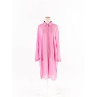 ราคา no brand เดรสคอปกแขนยาว ผ้าชีฟองสีชมพู ผ่าชายกระโปรง2ข้าง Preloved (20670460237)