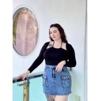 ราคา เสื้อเรย่อนแขนยาว ไขว้ เสื้อสาวอวบ ชุดสาวอวบ (19373078939)