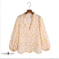 ราคา Kowie Korea Linda 272 เสื้อแขนยาว สีขาวครีม ปักฉลุลายสับปะรดสีเหลือง (16288127109)