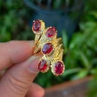 ราคา แหวนพลอยทับทิม Natural Ruby สีชมพูแดงสวยมาก ล้อมด้วยเพชรCZ ตัวเรือนเงินแท้ 92 5 ชุบทอง ไซส์นิ้ว 55 หรือเบอร์ 7USสินค้ามีใบรับประกันจากทางร้าน (9174923238)