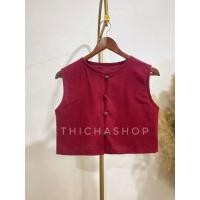 ราคา เสื้อครอปกระดุมหน้า เสื้อครอปผ้าฝ้าย เสื้อแขนกุด ผ้าฝ้ายพื้นเมือง เสื้อพื้นเมือง (18703764074)