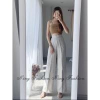 ราคา พร้อมส่ง กางเกงเอวสูง ทรงขากระบอกใหญ่ ผ้าลินินผสม ซิปด้านหลัง (16257995348)
