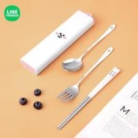 ราคา ช้อนตะเกียบแบบพกพา LINE FRIENDS ชุดช้อนสามชิ้นกล่องที่เก็บของน้ำหนักเบาสแตนเลสสำหรับนักเรียนออฟฟิศ (20152080602)