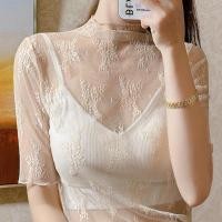 ราคา เสื้อตัวในลูกไม้ซีทรูสีขาวสำหรับผู้หญิงเดรสสายเดี่ยวสำหรับฤดูร้อนเสื้อผ้าโปร่งใส่ด้านในเสื้อผ้าตาข่ายฉลุลายขอบระบายแบบบาง (14188261973)
