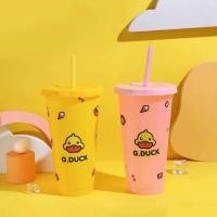 ราคา พร้อมส่ง แก้วกินน้ำเป็ดเปลี่ยนสี พร้อมฝาปิด หลอด ใส่น้ำเย็นแก้วจะเปลี่ยนสี พร้อมสติ๊กเกอร์ตกแต่งลวดลายได้เอง แก้วพลาสติก (16537534192)