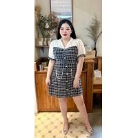 ราคา ชุดเดรสผ้าทวิต แต่งกระดุมหน้า (20486831774)