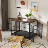 ราคา BingoPaw กรงสุนัข แบบกรงสุนัขใหญ่ หน้าท็อปไม้ เหล็กเคลือบผิว สีดำ สีขาว Wooden Dog Crate Furniture Side Table Style Sturdy Iron Metal Crate Frame 3 Lockable Doors with Removable Tray (16942518426)