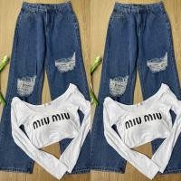 ราคา กางเกงยีนส์ทรงสวยสไตล์เกาหลีเอวสูงผ้าไม่ยืด งานป้าย (20509689377)