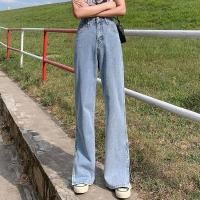 ราคา กางเกงยีนส์ขากว้างสไตล์เกาหลีกางเกงยีนส์ขายาว กางเกงยีนส์ผู้หญิง การเกงทรงกระบอก ทรงวินเทจ สีซีด (18654499468)