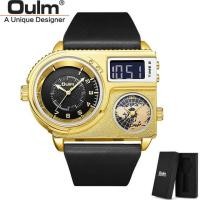 ราคา Oulm 5026 Dual Display Wristwatch Men Two Time Zone Sport Watch Male Big Size Quartz Clock Men 39s Casual Leather Watches Hot selling (15060089301)