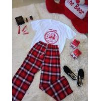 ราคา เซ็ตเสื้อยืดขาวลายคริสมาสต์กางเกงสีก็อตขายาวสีแดง (17208435879)