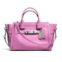 ราคา กระเป๋าถือ Coach แท้ รุ่นหรูที่สุด หนังแท้ หนังนิ่ม มีสายยาว สีสวยหายาก ไซส์ใหญ่ มีหมุดที่ฐาน COACH 35796 SWAGGER 32 IN PEBBLE LEATHER BAG PUCE สีชมพู (3780234)