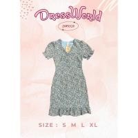 ราคา เช็คของก่อนโอนเงิน S XL งานป้าย Dress World ชุดเดรสสั้น คอวี ผ้าปักลายดอก ชายระบาย ดูแพงมากจ้า 9328 (19368834384)