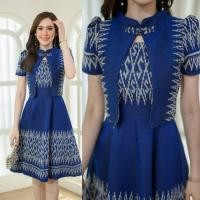 ราคา เดรสผ้าไทย ผ้าทอลาย อัดกาว แบบกั๊กคอจีน ทรงย้วย ซิบหลัง (20073958392)