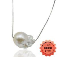 ราคา Ladies 925 Sterling Silver Necklace White Natural Pearl Pendant Large Pure Baroque Pearl Necklace (20102595808)