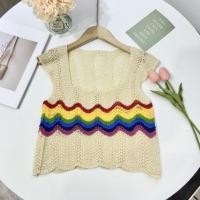 ราคา เสื้อกล้ามถักไหมพรม คอเหลี่ยม ดีเทลเสื้อลายทางสีรุ้ง ผ้านิ่มๆ C632 C (19109198123)