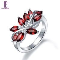 ราคา Lohaspie Jewelry Natural Garnet Wedding Flower Ring Natural Garnet Ring Gemstone 925 Sterling Silver Fine Elegant Leaf Jewelry Engagement (19802900801)