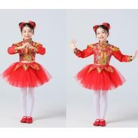 ราคา ชุดตีกลองสำหรับเด็กชุดทำการแสดงชุดทีมกลองเอวสไตล์จีนแร็ปจีนสีแดงเต้นรำชุดทำการแสดงสำหรับเด็กวัยหัดเดินงานมงคล (15743980469)