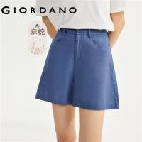 ราคา GIORDANO ผู้หญิง ผ้าฝ้ายลินินธรรมชาติทอสีทึบหลวมกางเกงขาสั้นลำลองบางเอวสูง Free Shipping 05403304 (18313407785)