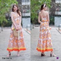 ราคา TW14436 เดรสสายเดี่ยวลายส้ม (7161774940)
