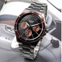ราคา Win Watch Shop นาฬิกา Casio รุ่น MTP 1374D 5AV นาฬิกาผู้ชาย สายแสตนเลส หน้าปัด สีดำ แดง ของแท้ 100 รับประกันสินค้า 1 ปีเต็ม (18809849401)