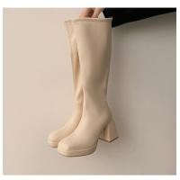 ราคา chloe store GLOBE BOOTS บูทยาว 36 40 รองเท้าบูทยาวเกือบเข่า ดำ เบจ (18330797116)