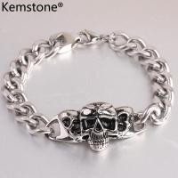 ราคา Kemstone กำไลข้อมือหัวกะโหลกสีเงินสแตนเลสสำหรับผู้ชายเครื่องประดับฮาโลวีน (20878230125)
