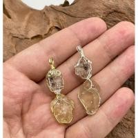 ราคา 100 Natural Raw Herkimer Quartz With Libyan Desert Tektite Pendant available in Gold And Silver Color Wire Wrap (17825958020)