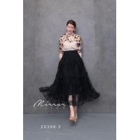 ราคา ป้าย Mirrorsister 20308 3 กระโปรงมุ้งทอลายดอก แต่งคาดแถบกุ๊นลูกไม้สีดำ (14613028057)