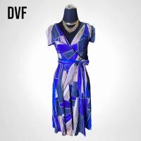 ราคา DVF DIANE von FURSTENBERG Silk V Neck Blue Dress เดรสแขนสั้นแบบผูกผ้าไหม (20839116005)