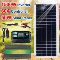 ราคา 220V Solar Power System Kit Solar Panel 1500W Inverter 50W Solar Panel 60A Controller USB Complete Controller Home Grid Camping (15152750241)