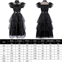 ราคา The Addams ชุดชุดคอสเพลย์ผู้หญิงของครอบครัวผู้หญิงชุดเดรสสีดำ ROK Kasa เด็กผู้หญิงเด็กน้อยวินเทจชุดเดรสโกธิคชุดราตรีวันเกิด (17573884782)