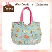 ราคา FERERA เฟอเรร่า กระเป๋าถือคล้องแขนกระเป๋าผ้าคอตตอน100 ลายมาการอง (8998247367)